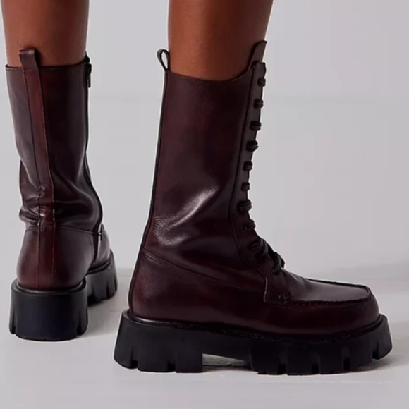 Free People Jones Lug Sole Lace Up Boots Burgundy 10 - Picture 4 of 11